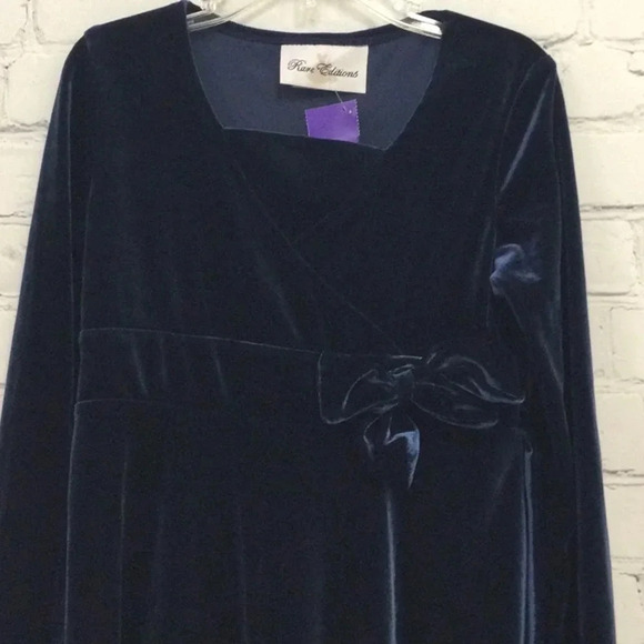 Rare Editions size 6 Royal Blue Velour Dress with Bow - Picture 3 of 7